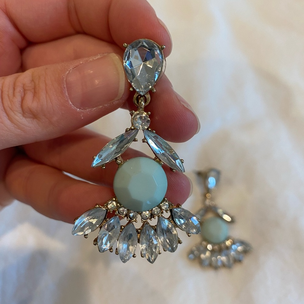 Statement earrings with light green turquoise color stone